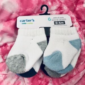 🎈$8🎈NEW CARTER’S 6 PAIRS Baby Boys Low Cut Terry Socks Size 0 - 6 months White